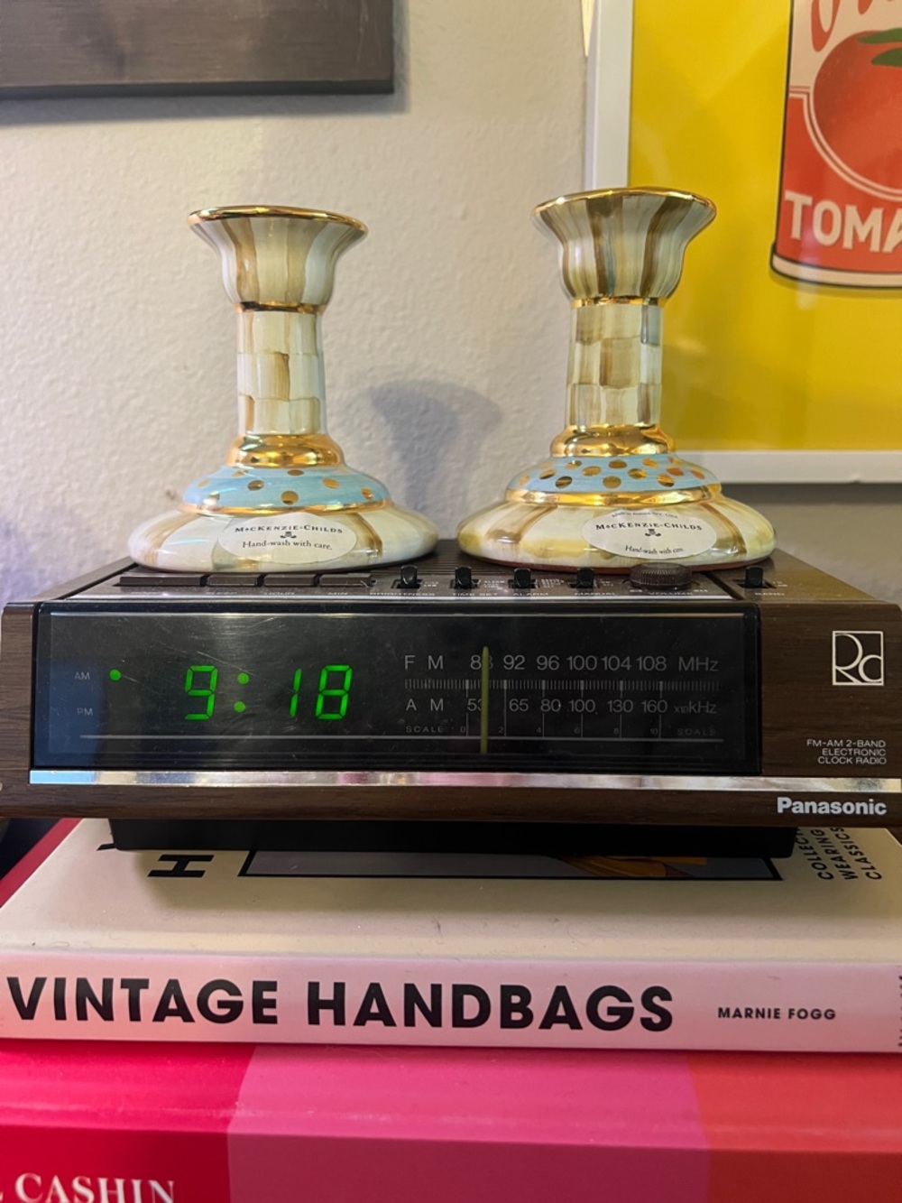 MacKenzie-Childs Parchment Check Candlestick Pair